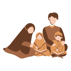 A smiling mother assisting her son during his online Quran class from their home